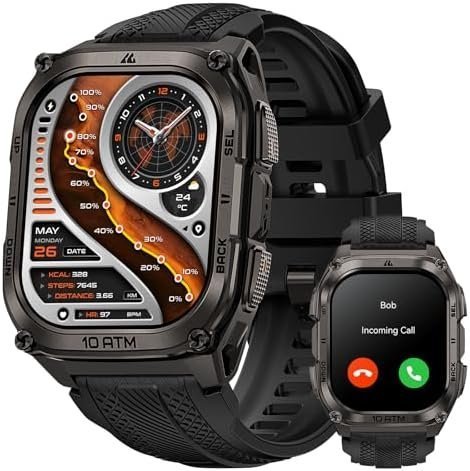KOSPET Tank M4 Smart Watch for Men, Full Stainless Steel, GPS & Offline Maps, 10ATM Waterproof 45m Freediving, 50-Day Battery, Bluetooth Calls, 24/7 Heart Rate and Sleep Monitor, for Android & iOS