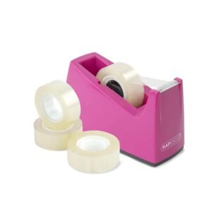 Rapesco 1621 300 Tape Dispenser and 4 Tape Rolls, Hot Pink