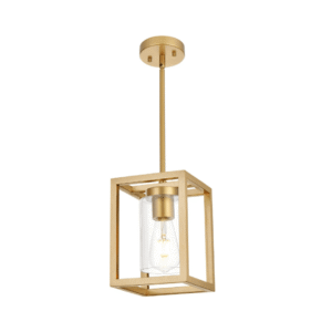 VINLUZ 1-Light Rustic Chandelier in Gold Finish Modern Industrial Pendant Lighting Fixture with Clear Glass Shade Hanging Ceiling Light for Dining Room