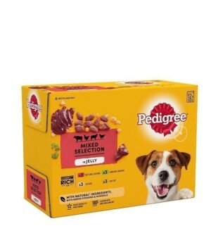 Pedigree Wet Dog Food for Adult Dogs Pouches Mixed Selection in Jelly, 12 Pouches (12 x 100g)